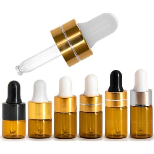 100pcs/lot 1ml 2ml 3ml 5ml Portable Amber Aromatherapy Esstenial Oil Bottle with Glass Eye Dropper Mini Empty Dropper Bottle