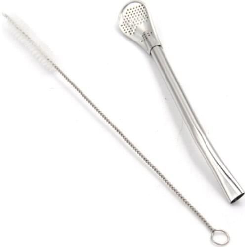 2pcs/set New Stainless Steel Tea Filter Straw Cleaning Brush Home Kitchen Accessories