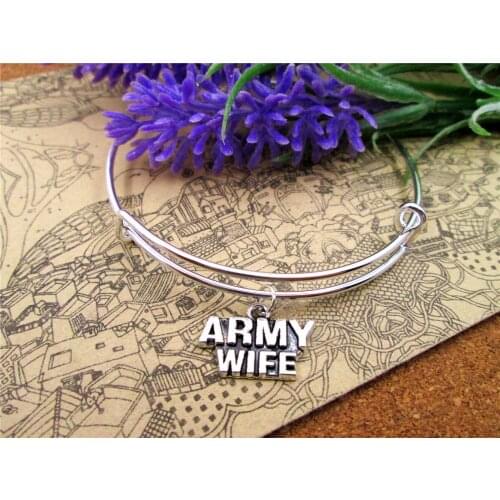 3pcs/lot Hot sale 65mm bracelets bangles with 12*17mm antique silver ARMY WIFE charms,meimaid pendant