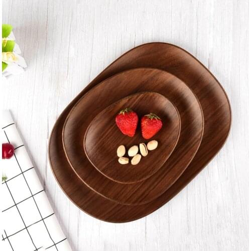 4Pcs Irregular Oval Walnut Wood Pan Plate Fruit Dishes Saucer Tea Tray Dessert Dinner Plate Tableware Set