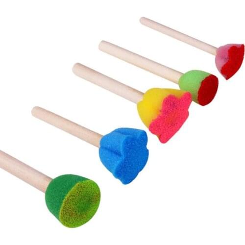 5Pcs/Set Kids Sponge Brushes Toy Wooden Sponge Painting Brushes DIY Graffiti Tools Kids Children Educational Toys