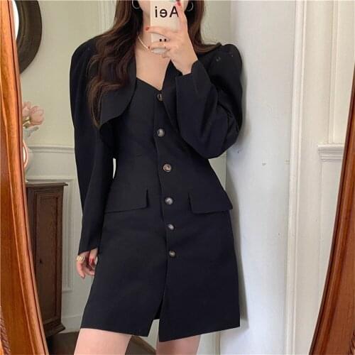 Alien Kitty 2021 Casual Sexy Suits Two Piece Sets Slim Elegant Short Coats Hot Retro Bodycon Slip Dress Chic Autumn Women New