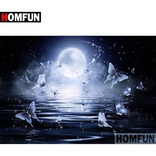 HOMFUN Full Square/Round Drill 5D DIY Diamond Painting "Moonlight Butterfly" Embroidery Cross Stitch 5D Home Decor A07734