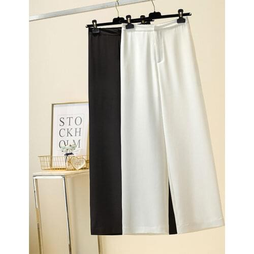 Women Pants Elegant Ladies White Black Pants 2021 Spring Summer Chiffon Pants Plus Size Trousers High Waist Wide Leg Pants L-4XL