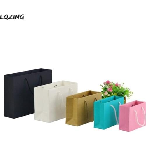 20pcs/lot Custom Logo Paper Shopping Bag With Ribbon Handle for Clothing Gift Packaging (custom logo accept MOQ is 300pcs)