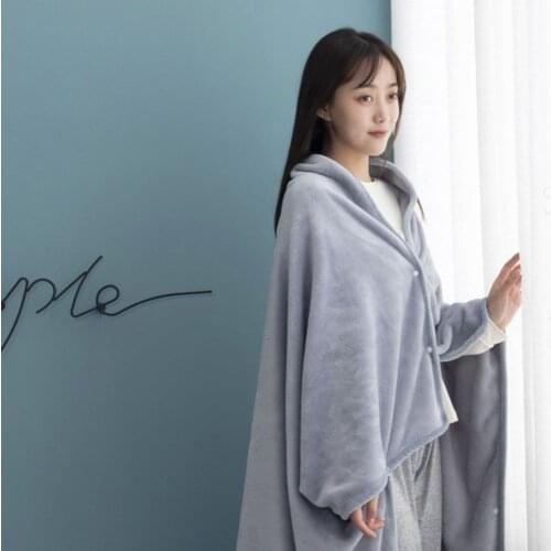 Household Thickened Coral Fleece Shawl Blanket Portable Multifunctional Comfortable And Warm Sofa Blanket Aircraft Blanket Cloak