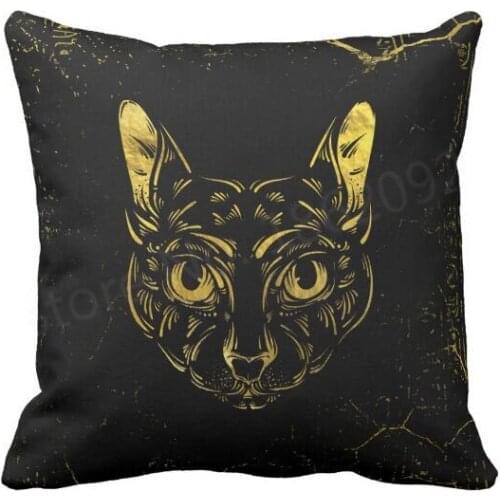 Black and Gold Sphynx Cat on Grunge Egypitan Throw Pillow Case Cushion Cover Novelty Cool Sphynx Cat Home Chair Decoration Gifts