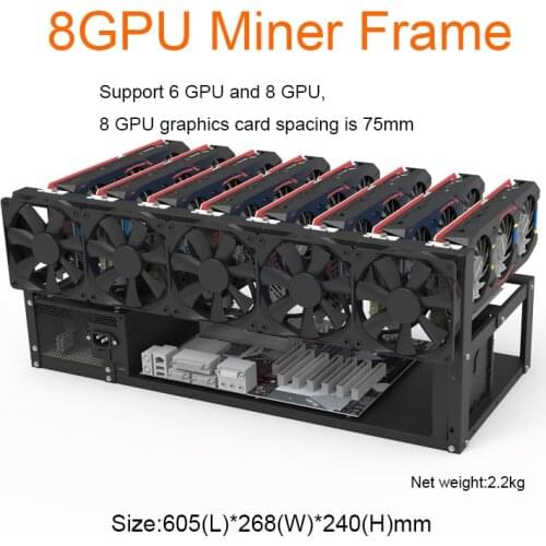 8 GPU Mining Case Steel Open Air Miner Rig Computer Case ETH Frame Rig for Bitcoin Miner Kit Unassembled Ethereum