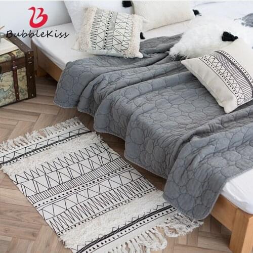 Bubble Kiss Carpets For Living Room Pure Cotton Rugs Ethnic Style Black Tassel Art Carpet Bedroom Decor Mat Anti-crease Area Rug