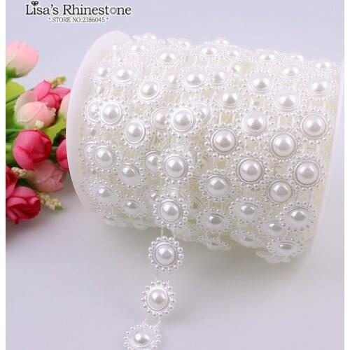 2 Yard Cotton Fishing Line Artificial Ivory Sun Flower Lace Flatback PearlChain DIY Garland Wedding Decoration