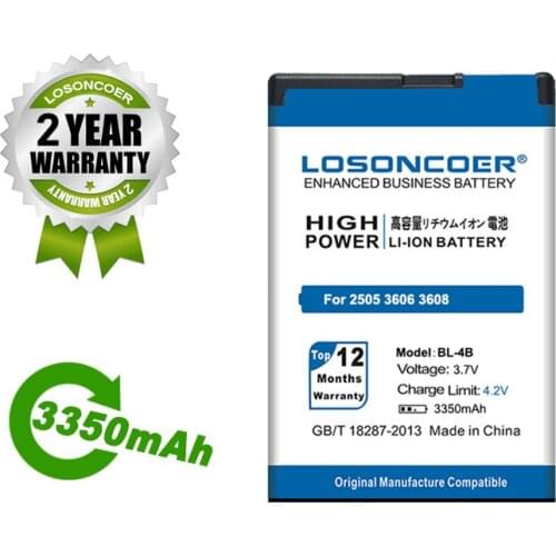 LOSONCOER Battery 3350mAh BL-4B Battery For NOKIA 2505 3606 3608 2670 2660 2630 5000 6111 7070 7088 7370 7373 7500 Battery