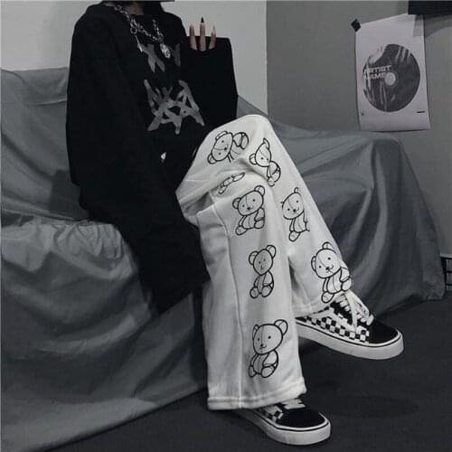 Y2k Fashion Korean Wide Leg Pants Cartoon Print Harajuku High Waist Trousers Woman pants Spring Streetwear Loose Sweatpants