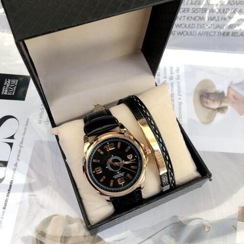 Men Watch Bracelet 2Pcs Set Luxury Watches Fashion Leather Mens Analog Clock Business Wristwatches Gift For Mens Dropshipping