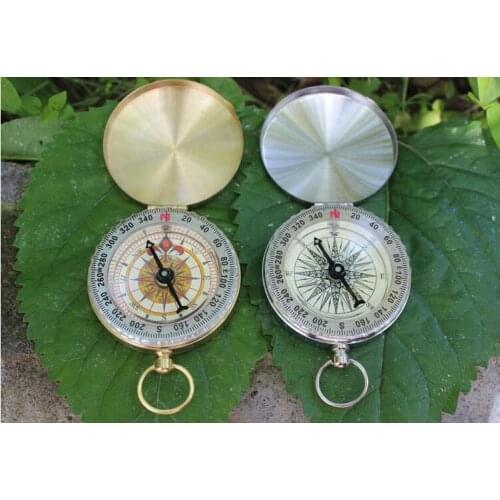 2017 New Outdoor Camping Hiking Portable Brass Pocket Golden or Silver Compass Navigation with Gift Box and Clasp