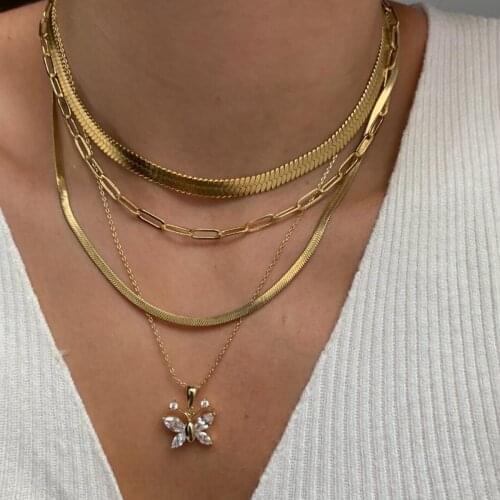 AENSOA Punk Charm Women Blade Snake Chain Necklace Flat Herringbone Chokers Link Simple Gold Color Collar Necklaces for Women