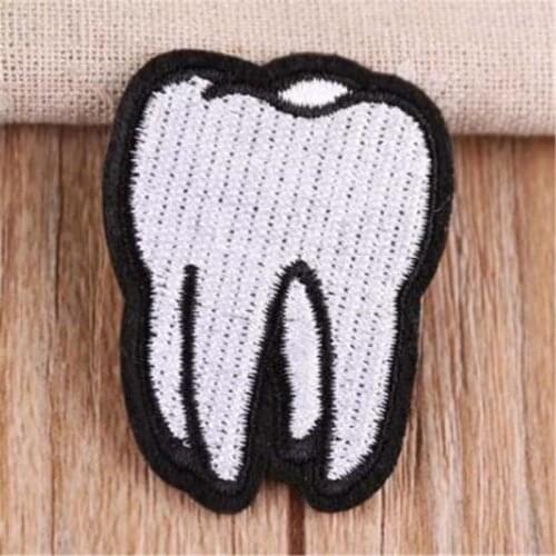 Clothing girls diy embroidery white tooth iron on patch deal with it biker patches for clothes Christmas stickers free shipping
