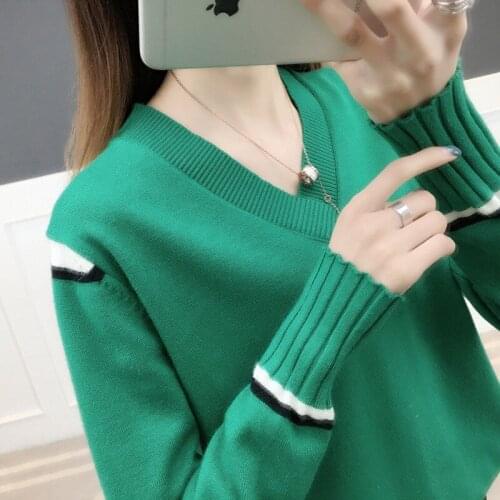 2019 Autumn Winter V-neck Sweater Womens Fashion Decoration New Korean Version Of The Wild Pullover Sweater Shirt Tops