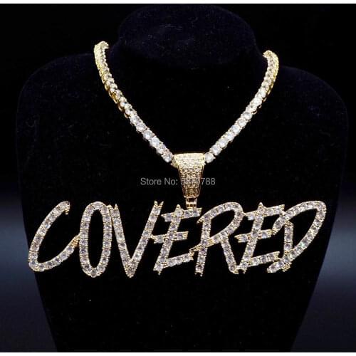 Hip Hop iced out gold plated customize letter pendant necklace letter stone pendant jewelry gift