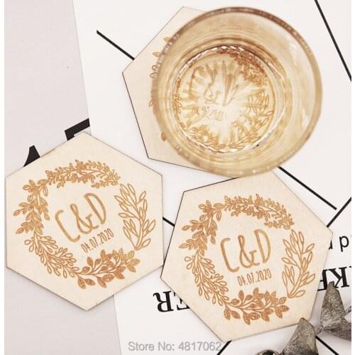 Personalized Flower Floral Wooden Coaster with intial and date , Wedding Coaster - Wedding Gift
