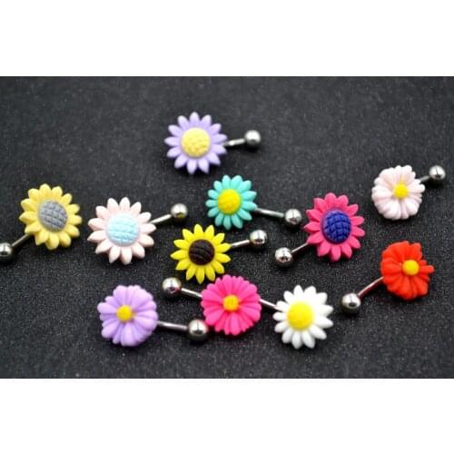 50pcs Body Jewelry Piercing Flowers Navel Belly Button Bar Navel Piercing 14g Free shippment