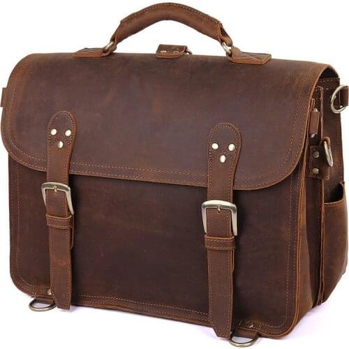 Men Briefcase Bag Crazy Horse Leather Shoulder Messenger Bags Famous Brand Business Office Handbag For Laptop