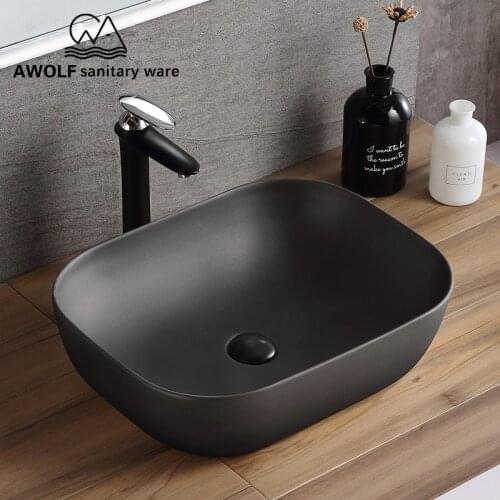 Bathroom Sinks Washing Basin Ceramic Vessel Simplicity Matte Black 500*400*155mm Above Counter With Pop Up Drain Soft Hose AM817
