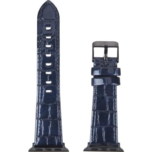 Blue Bamboo crocodile pattern Leather Band for Apple iWatch 42MM 38MM 44MM 40MM 6 SE 5 4 3 2 1 Stainless steel color buckle