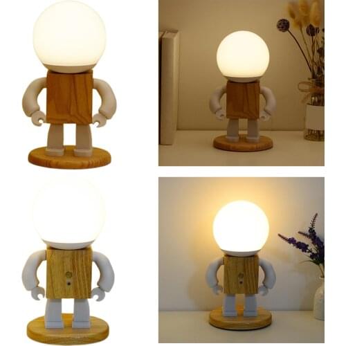 Robot Wood Table Lamps Adjustable Creative Desk Light Office Bedroom
