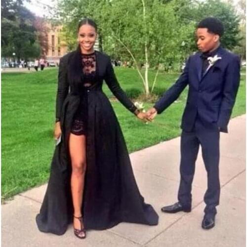 Detachable Evening Dresses Sheath High Collar Appliques Lace Sexy Dubai Saudi Arabia Long Prom Dress Gown Robe De Soiree