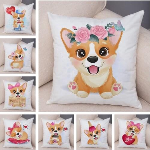 Lovely Dog Animal Pillow Case Plush Pillowcase Decor Cute Cartoon Pet Welsh Corgi Cushion Cover for Children Room Sofa Home Car