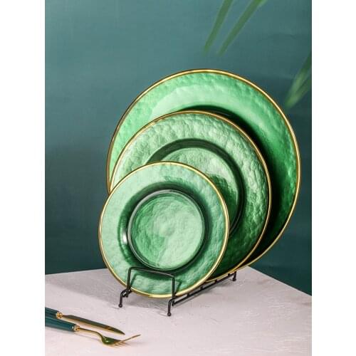 Phnom Penh Cold Pattern Glass Plate Creative Round Multi-color Fruit Plate Dinner Plate Western Place Living Room Plate