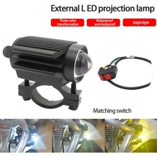 LED Motorcycle Headlight Tri-Color Projector Bi Lens Moto Bike Mini Driving Spot Fog Lamp DRL SUV Truck Car Light 12V Light