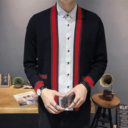V-neck sweater mens coat korean fashion 2019 autumn new knitted cardigan mens outer wear social people