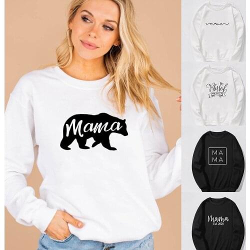Mama Letter Print Women Sweatshirts Blessed Mama Love Mom Life Clothes Mother Winter Casual Vintage Sweatshirt Pullovers 2020