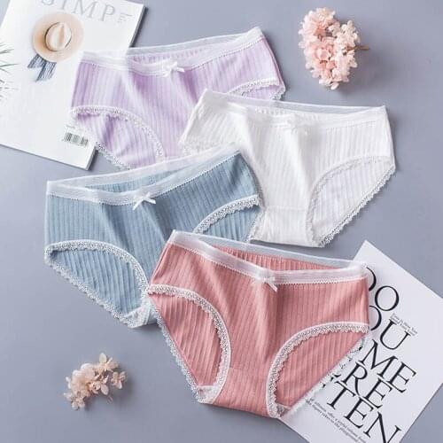 Mid Waist Underpants Cotton Briefs Lace Lingerie Seamless Womens Underwear Plus Size Panties Antibacterial Female Intimates