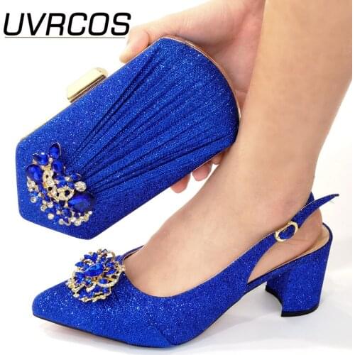 Blue Color Italian design Special Style Shoes Women Luxury 2021 Low Heels Shoes for Women African Women Shoes and Bag set Mature