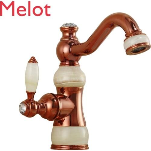 Rotating Faucet Copper Hot and Cold Golden Faucet European Rose Gold Bathroom Cabinet Undercounter Basin Jade Faucet