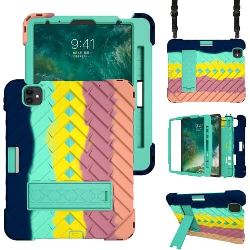Hight Quality Silicone Case for iPad Pro 11 Air 4 Shockproof Cover with Shoulder Strap Pencil Slot and Kickstand