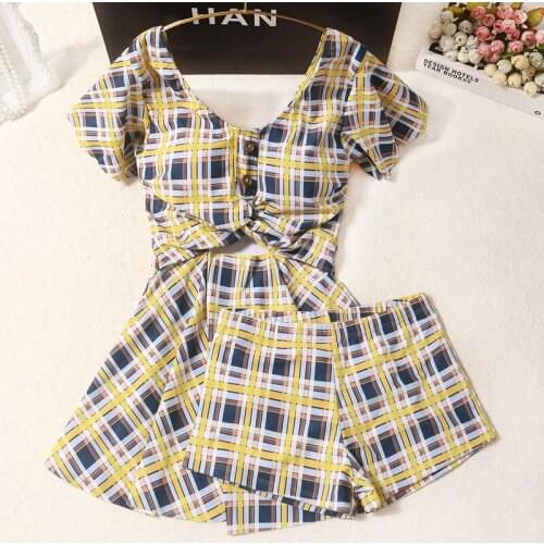 Japanese Swimsuit Girls Suits Swimming Swimwear With Skirt Swim Tankini Hot 2020 women swimsuits two-piece yellow plaid tankini