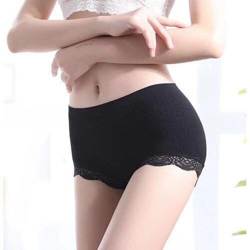 Womens Sexy Lace Panties Seamless Cotton Breathable Panty Briefs Plus Size Girl Underpant Fashion Mid Waist Underwear Intimates