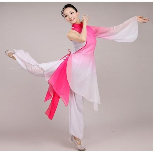Women Performance Costume Fairy Ancient Classical gradient fan dance yangko Chinese Folk Dance Traditional Costume Chiffon Dress
