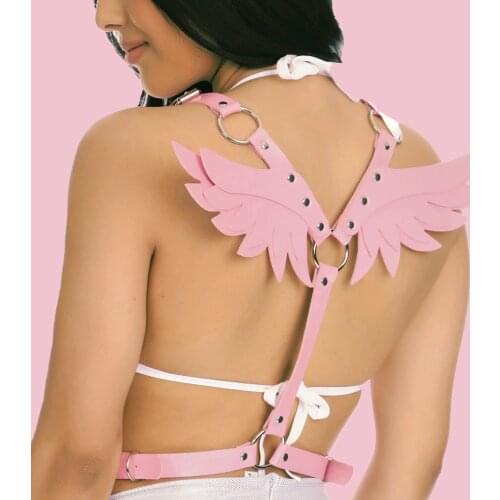 Angle Wing Harness Pink Womens Leather Underwear Chest Bondage Belt Gothic Top Suspender Waistband Pastel Goth Bdsm Lingerie