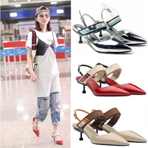 Celebrity Style Summer New Pointed Stiletto Heel Hollow Velcro Closed Toe Shallow Mouth Sandals Women
