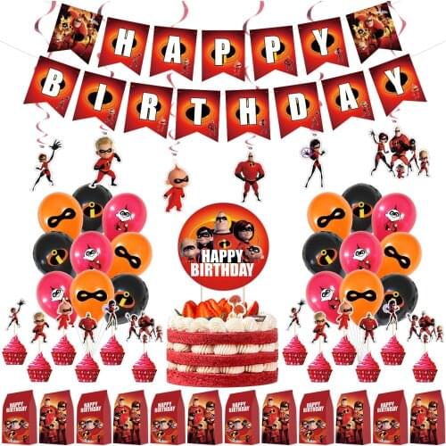 1set Incredibles 2 Theme Birthday Party Decoration Banner Cake topper Latex balloon Baby Shower Supplies Gifts For Kids
