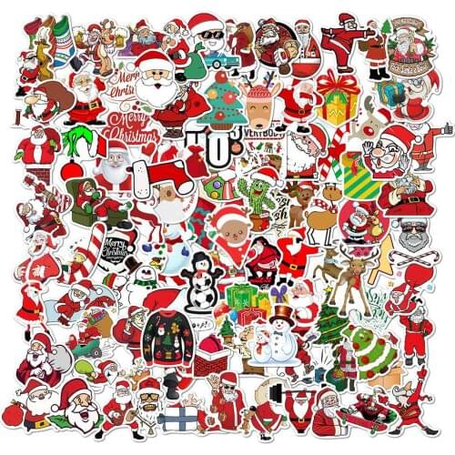 100pcs/SET Christmas Cartoon Santa Claus Sticker Waterproof Car Laptop Skateboard Surfboard Luggage Bicycle Kids Toy Home Decor