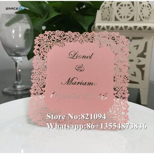 50pcs Lace Flowers pearl paper laser cut wedding Save The Date cards invitations RSVP cards, text personalized,23 colors