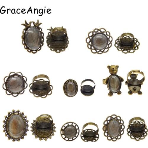 8pcs Adjustable Blank Ring Setting Tray with glass anillo hombre Finger Ring cabochon Men Fashion Bohemia Weding Party Jewelry