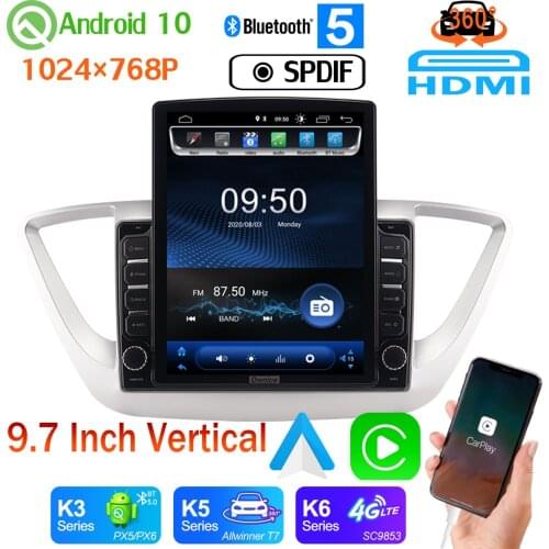9.7" Vertical Android 10 PX6 4G+64G For Hyundai Verna Solaris Accent 2016-2019 GPS Navigation Radio 360 4Camera DSP CarPlay Auto