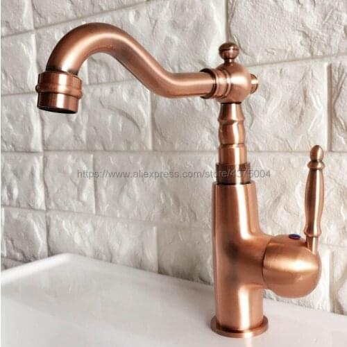Antique Red Copper Faucet Retro Style Basin Faucet Rotating Single Handle Single Hole Hot And Cold Water Nnf410