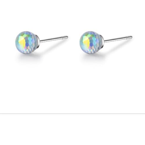 Aurora candy artificial crystal simple temperament personality small fresh silver plated earrings WE005